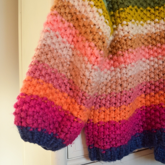 SAACHI bright multicolor rainbow striped open front knit cardigan - Picture 3 of 7